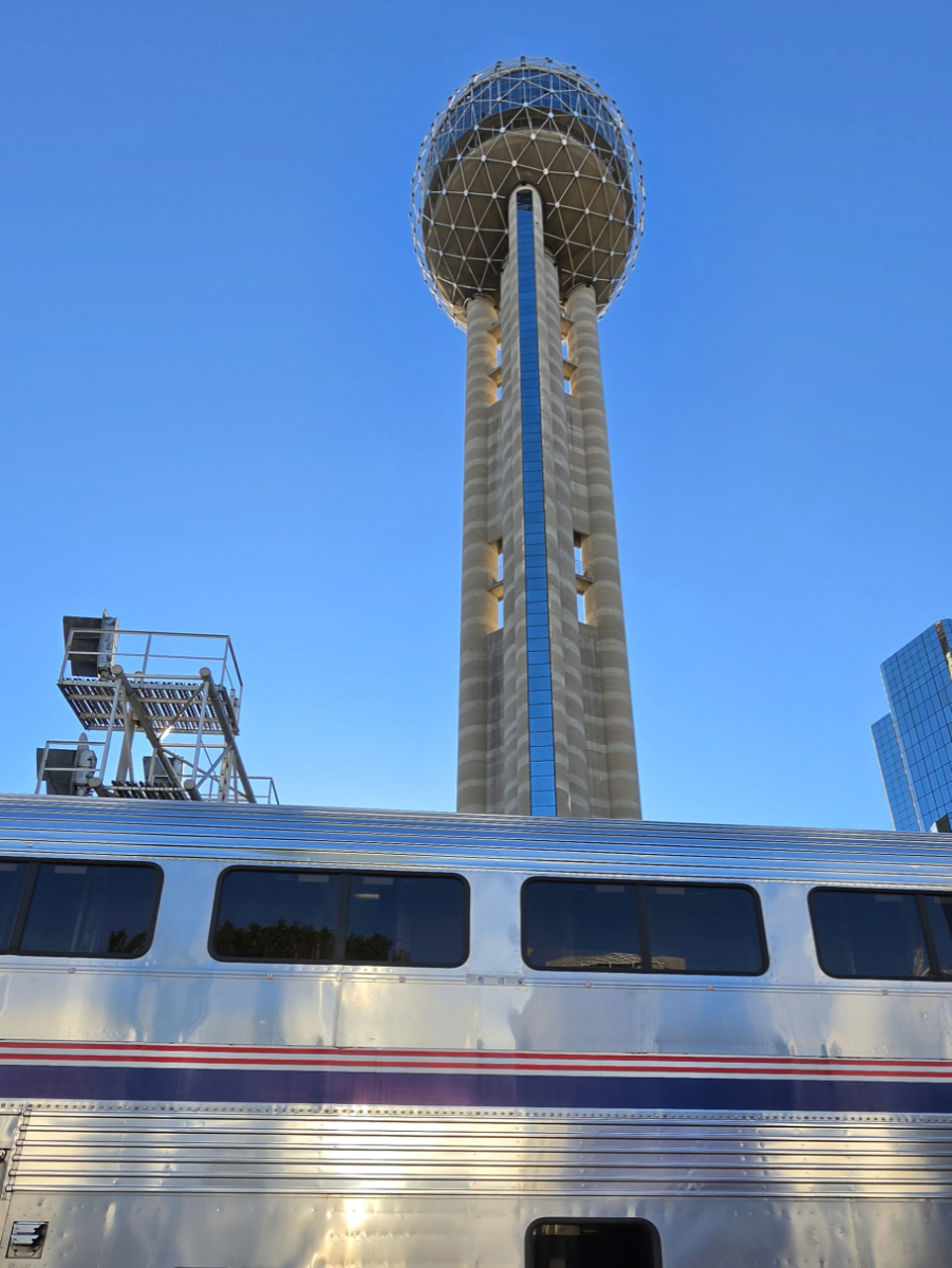 The Texas Eagle, with Reunion Tower in the background