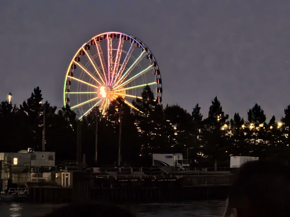 Navy Pier fron the river at Sunset